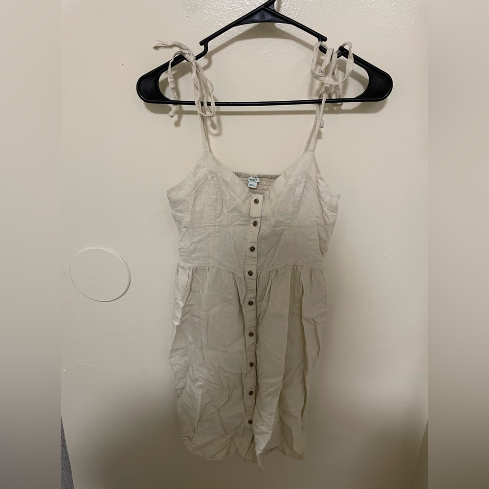 aerie Cream Button-Front Tie-Strap Sundress